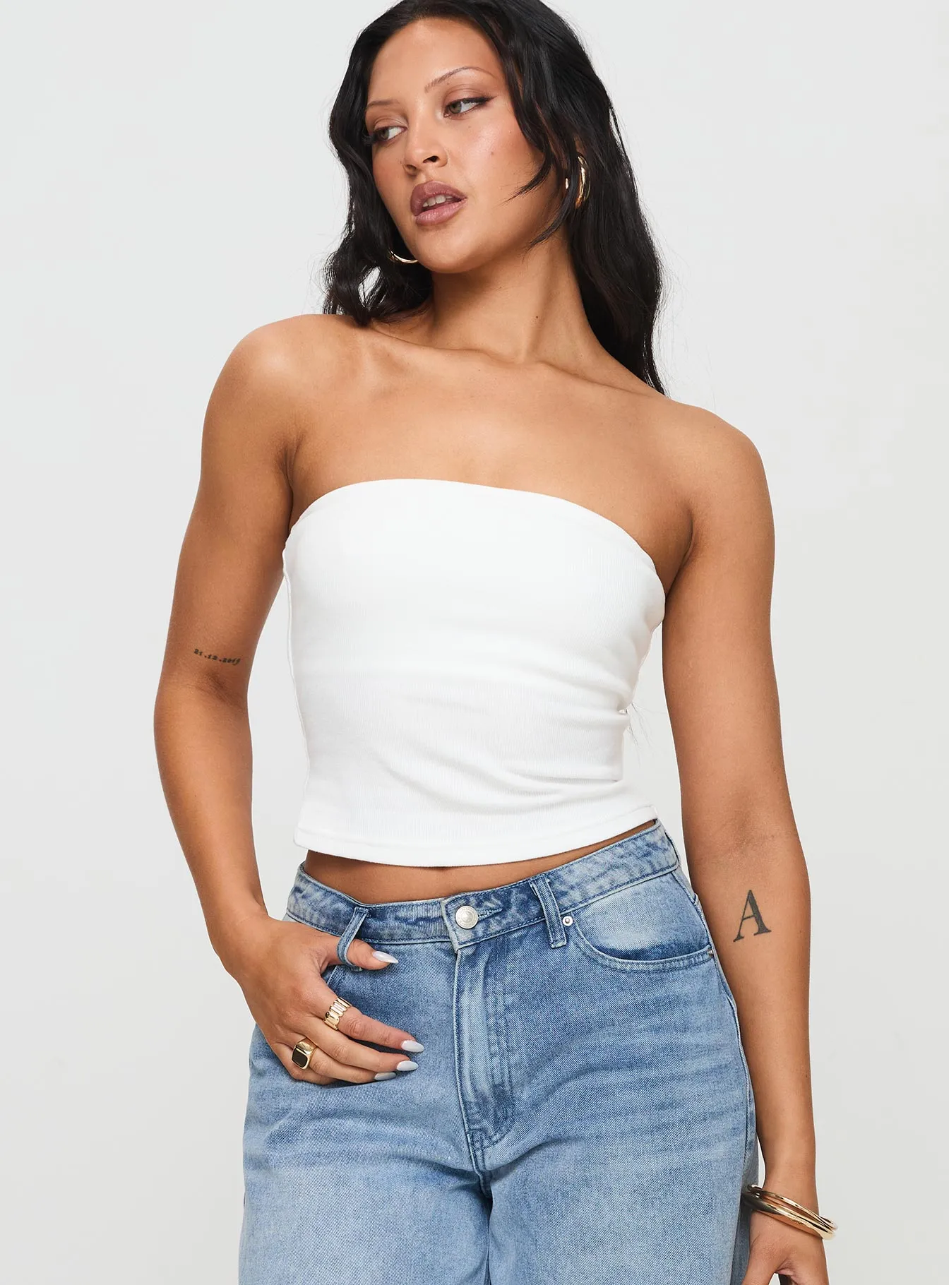 Baseline Strapless Rib Top White