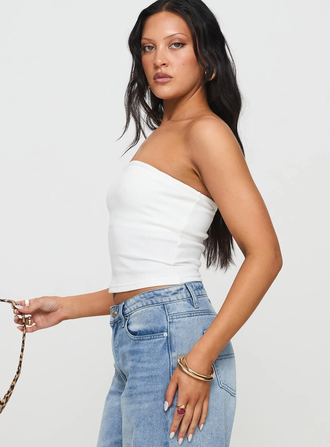 Baseline Strapless Rib Top White