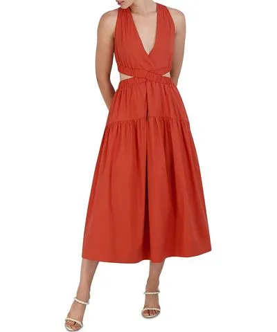 Bcbgmaxazria Womens Cut-Out Sleeveless Midi Dress