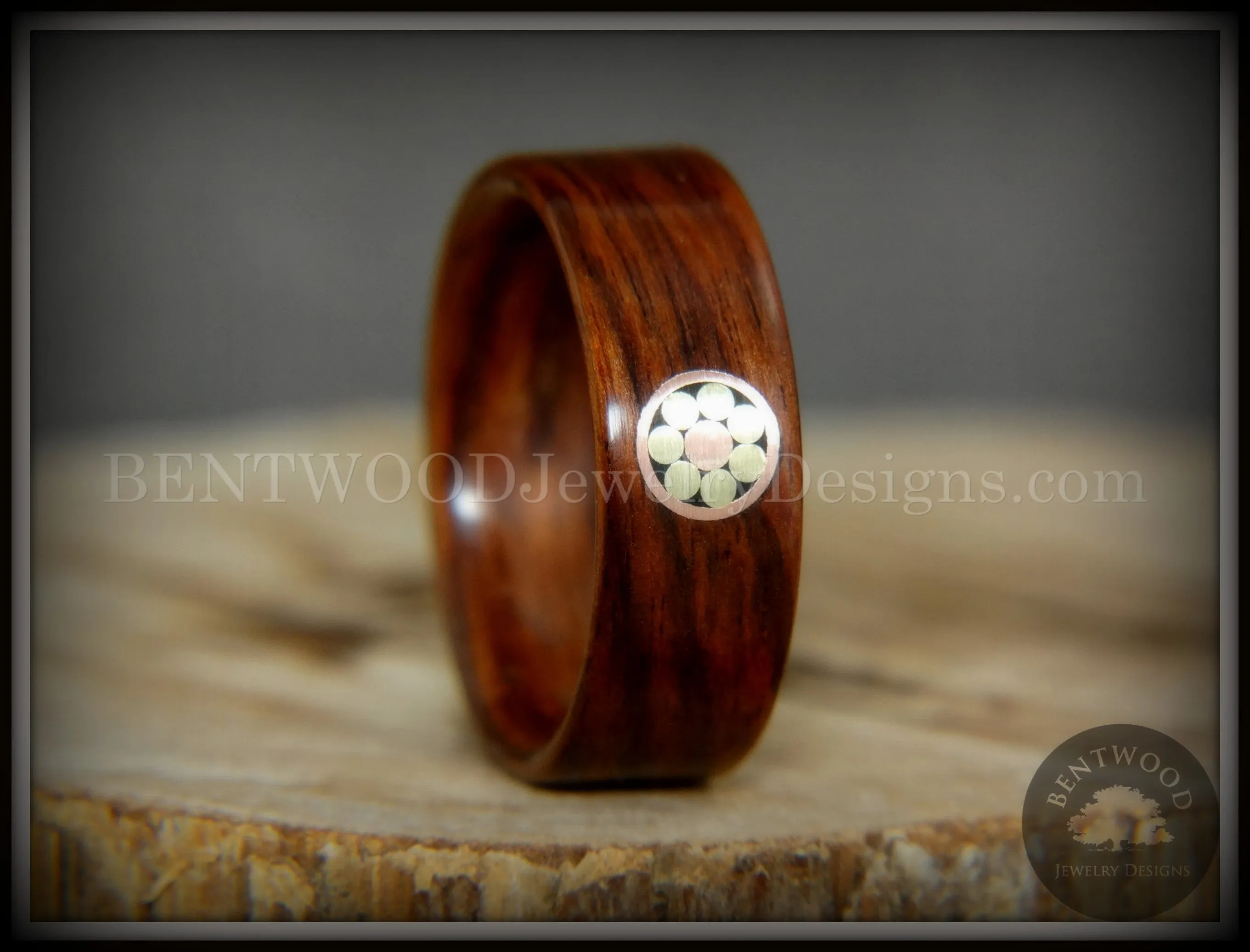 Bentwood Ring - Metal Mosaic II Kingwood Ring with Copper/Brass Pattern Inlay