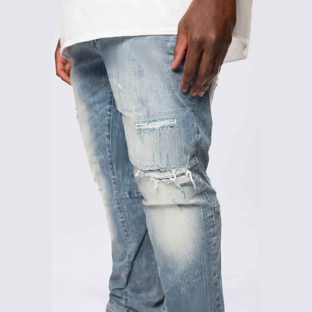 Big and Tall - Distressed Rip & Repair Jean - Lowell Blue