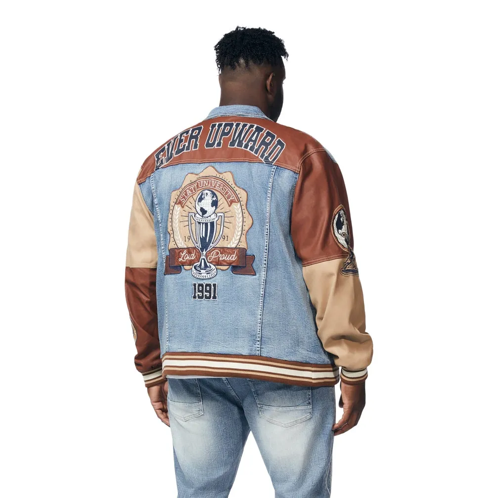 Big and Tall Jean Varsity Jacket - Canal Blue