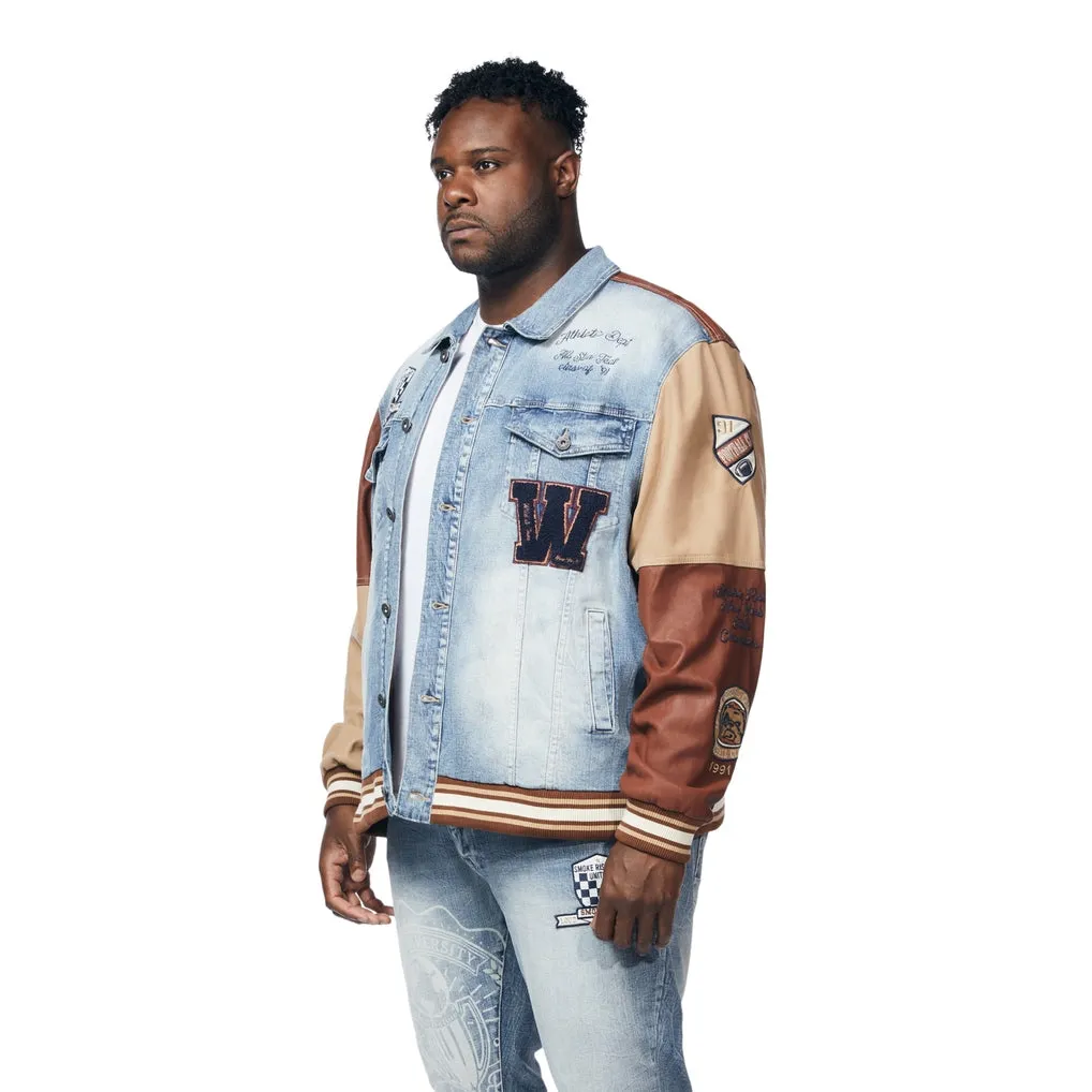 Big and Tall Jean Varsity Jacket - Canal Blue