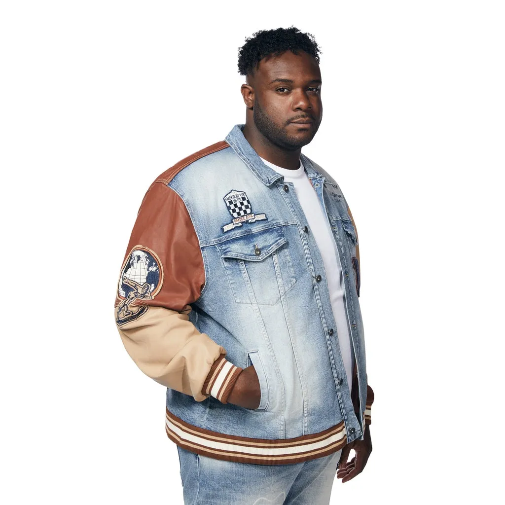 Big and Tall Jean Varsity Jacket - Canal Blue