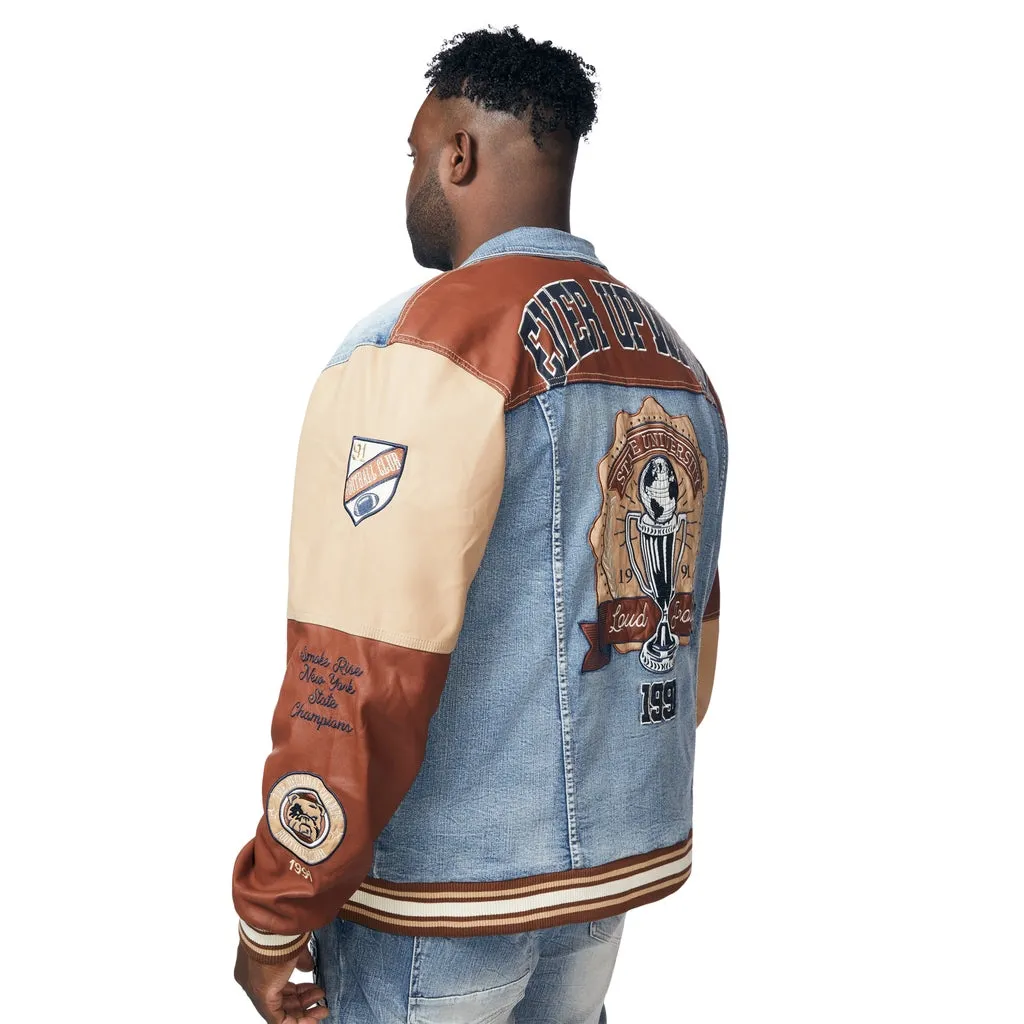 Big and Tall Jean Varsity Jacket - Canal Blue