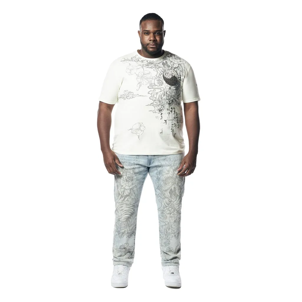 Big and Tall - Printed Tattoo Tee Shirt - Ecru