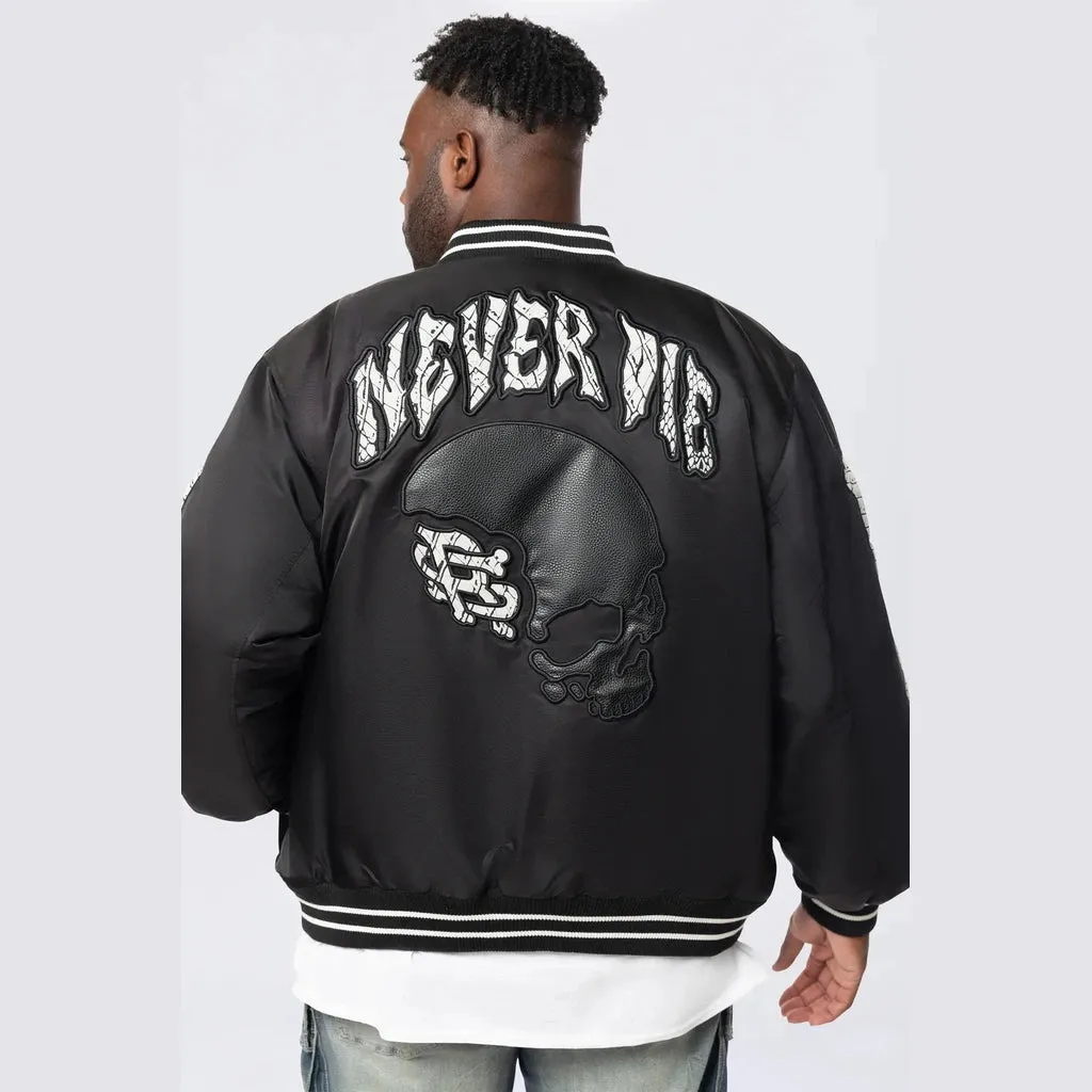 Big and Tall - Satin Stadium Jacket - Black