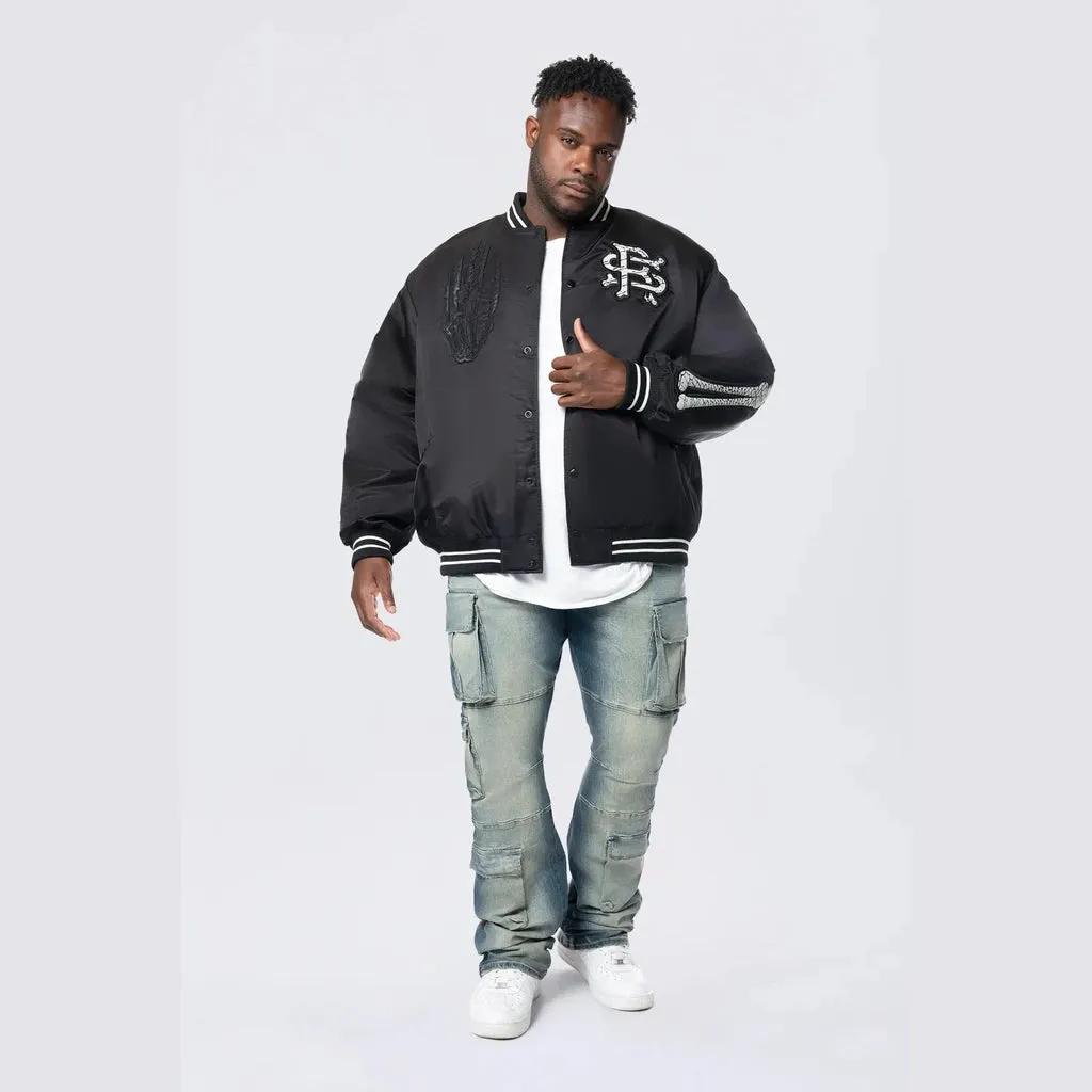 Big and Tall - Satin Stadium Jacket - Black