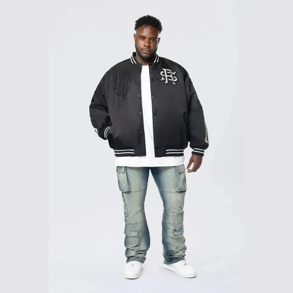 Big and Tall - Satin Stadium Jacket - Black