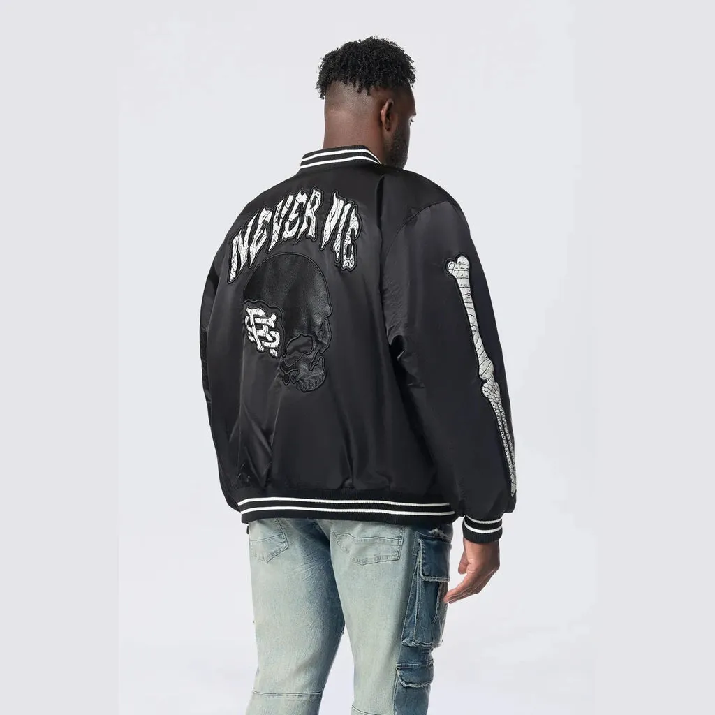 Big and Tall - Satin Stadium Jacket - Black