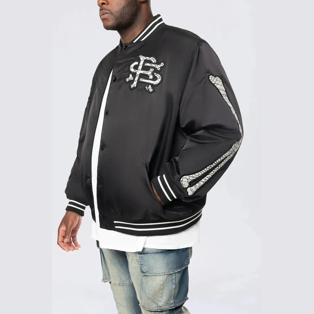 Big and Tall - Satin Stadium Jacket - Black