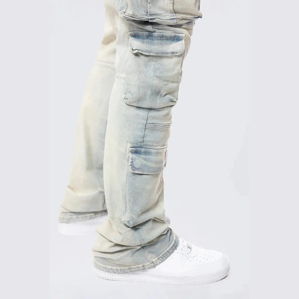 Big and Tall - Stacked Utility Multi Pocket Cargo Jeans - Industrial Blue