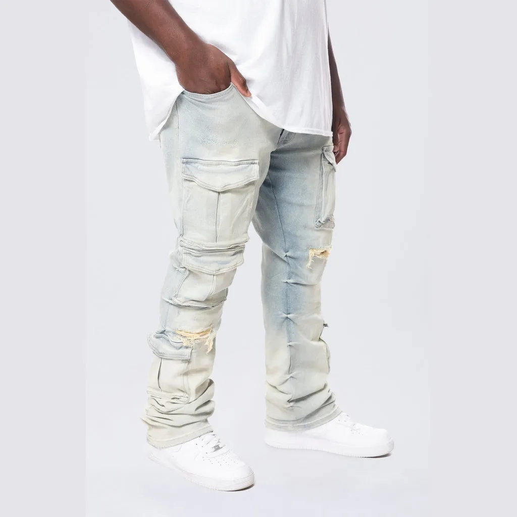 Big and Tall - Stacked Utility Pocket Jeans - Ombre Blue