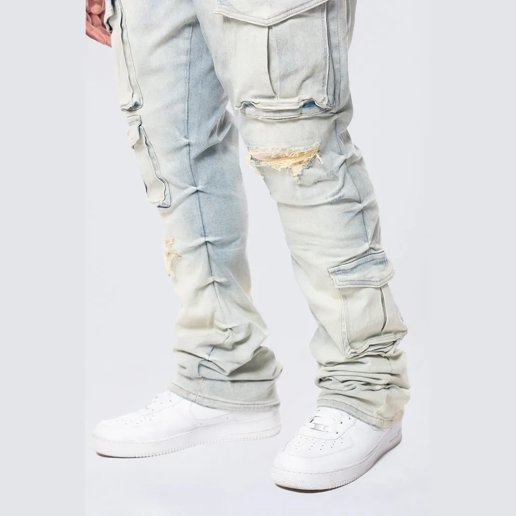 Big and Tall - Stacked Utility Pocket Jeans - Ombre Blue