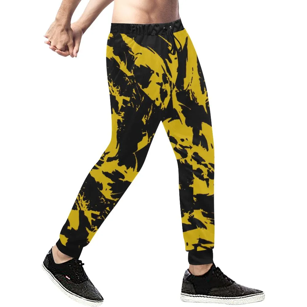 Black and Yellow Paint Splatter Men's Big & Tall All Over Print Jogger Sweatpants