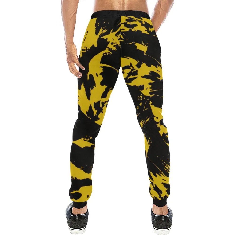 Black and Yellow Paint Splatter Men's Big & Tall All Over Print Jogger Sweatpants