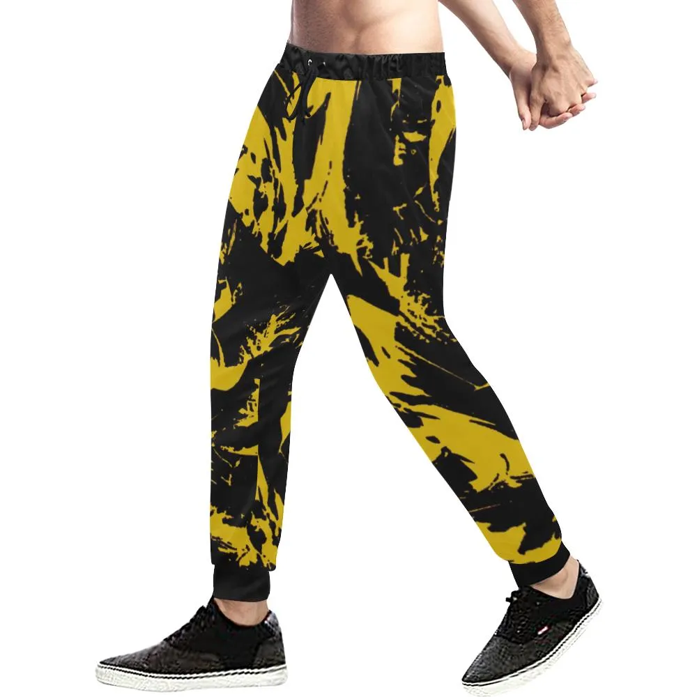 Black and Yellow Paint Splatter Men's Big & Tall All Over Print Jogger Sweatpants