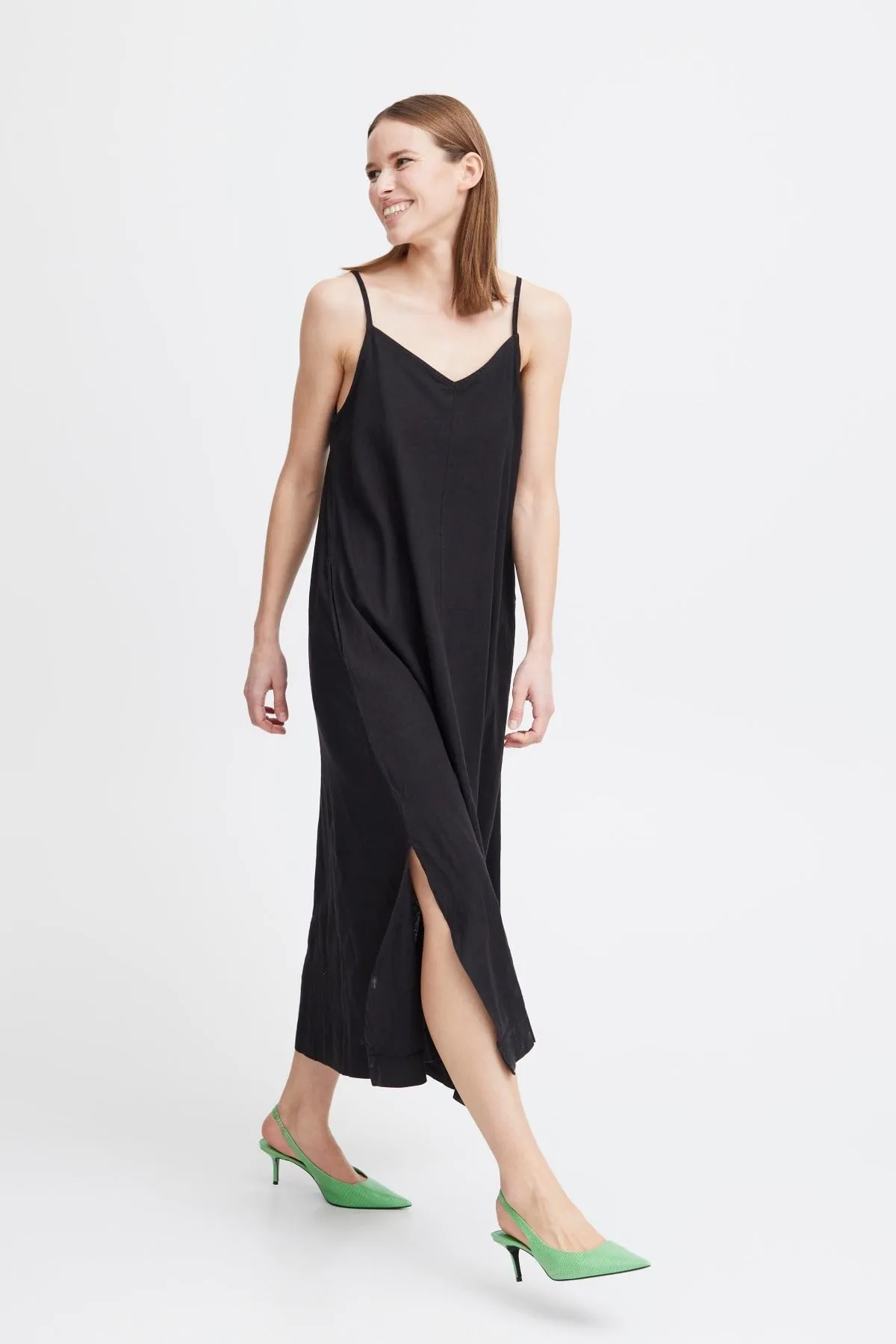 Black Linen Midi Dress