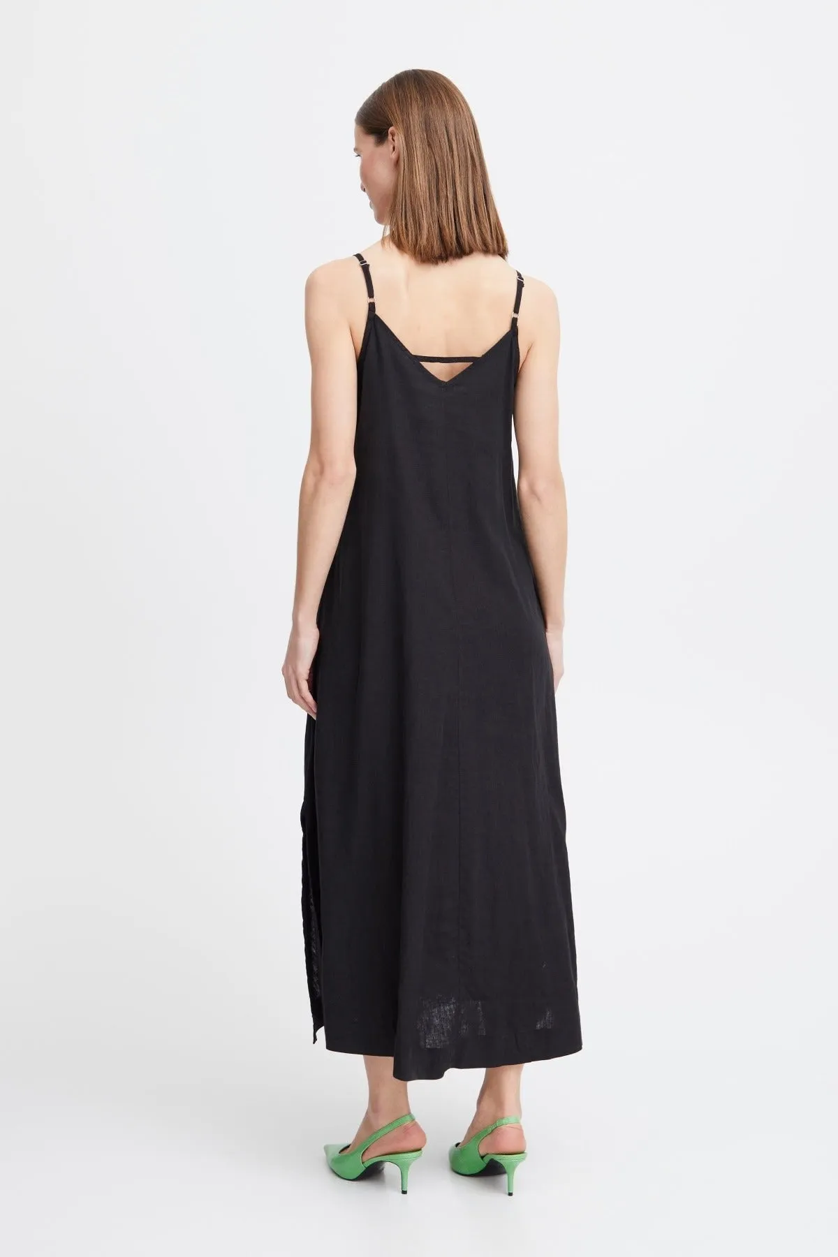 Black Linen Midi Dress