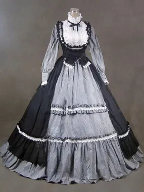 Black  Retro Tudor Dress Costumes  Women's Ruffles Cotton Blend Marie Antoinette Costume Dress Retro Party Prom Dress