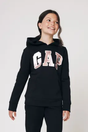 Black/Rose Metallic Logo Overhead Hoodie (4-13yrs)