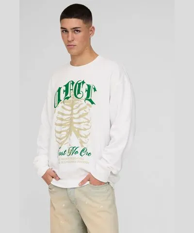 boohooMAN Mens Oversized Gothic OFCL Ribcage Graphic Sweatshirt