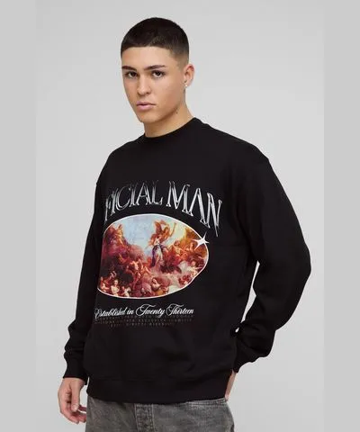 boohooMAN Mens Oversized Official Man Renaissance Graphic Sweatshirt