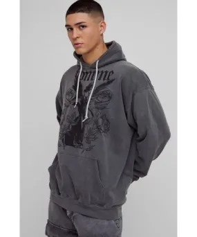 boohooMAN Mens Oversized Washed Renaissance Graphic Hoodie