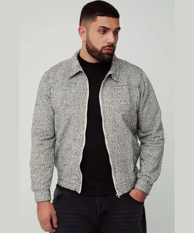 boohooMAN Mens Plus Textured Harrington Jacket