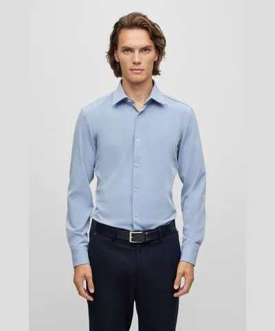 Boss Slim-fit shirt in structured performance-stretch fabric