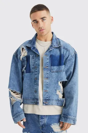 Boxy Fit Distressed Denim Jacket