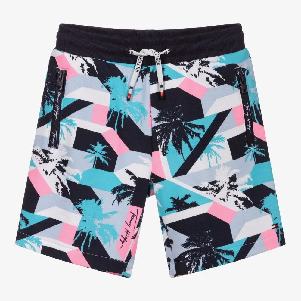 Boys Blue Graphic Palm Shorts