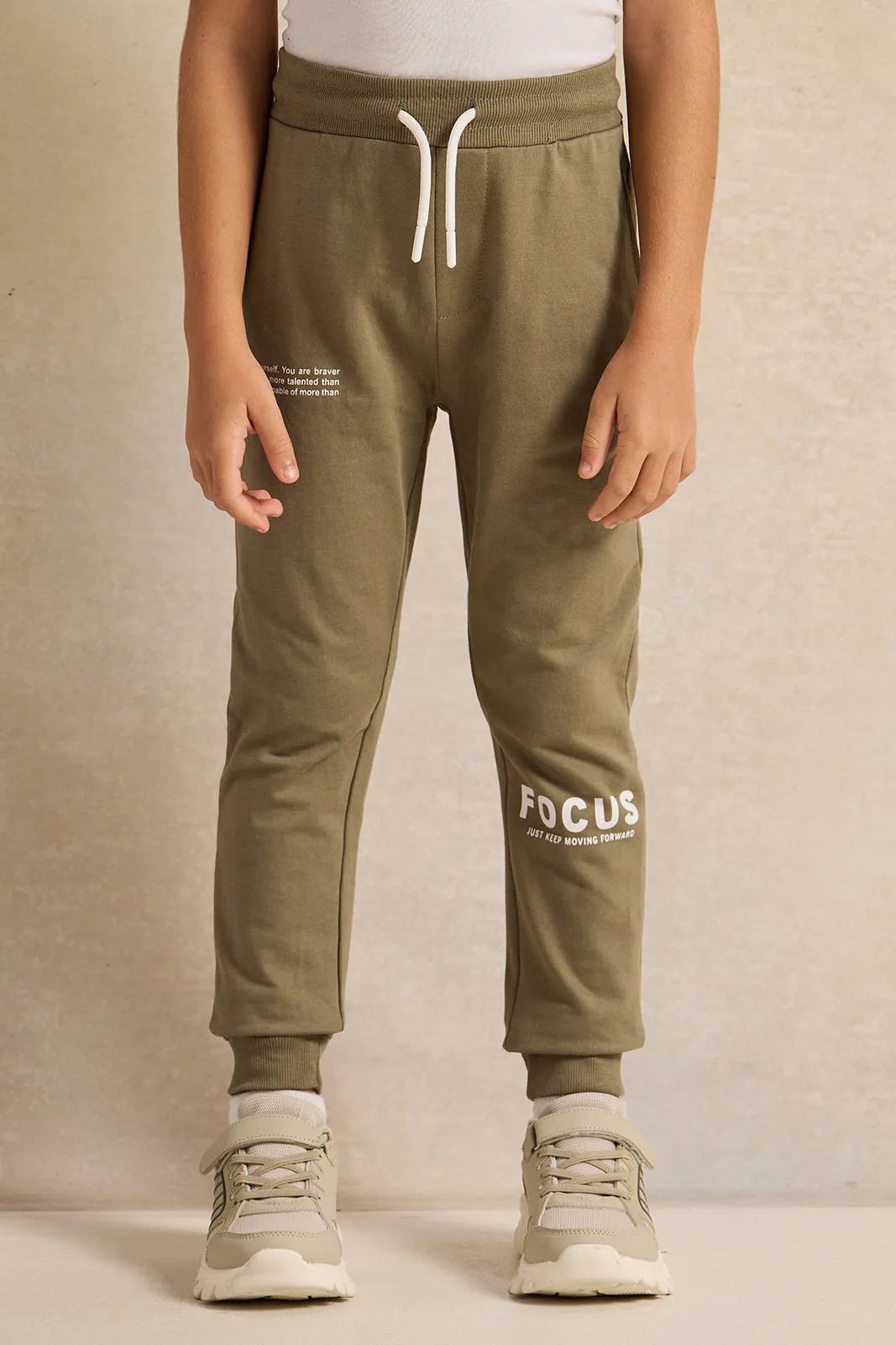 Boys Olive Printed Jogger Set (2 Piece)