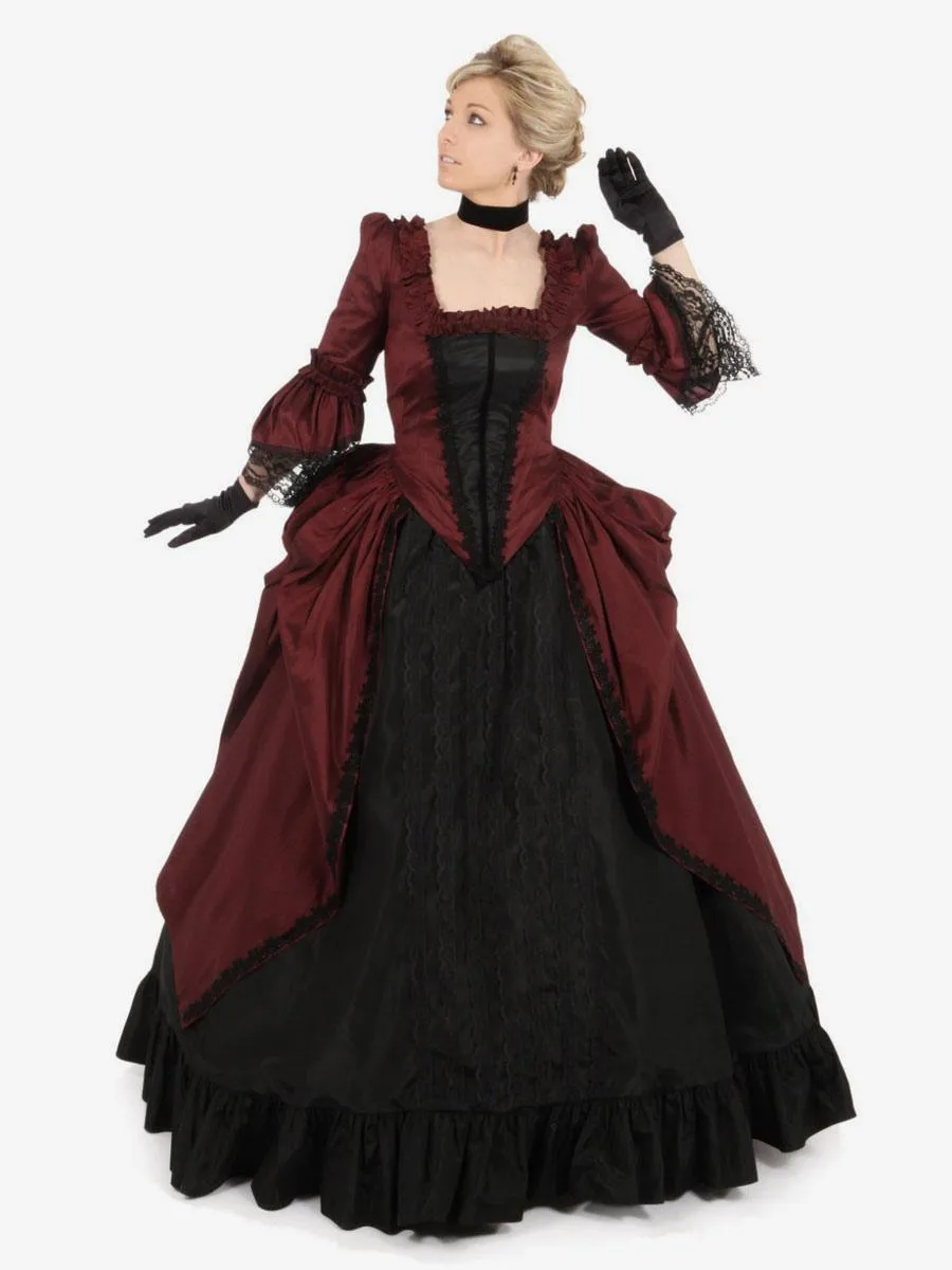 Burgundy  Retro Tudor Dress Costumes  Lace Polyester Dress Women's Retro Tunic Marie Antoinette Costume Party Prom Dress