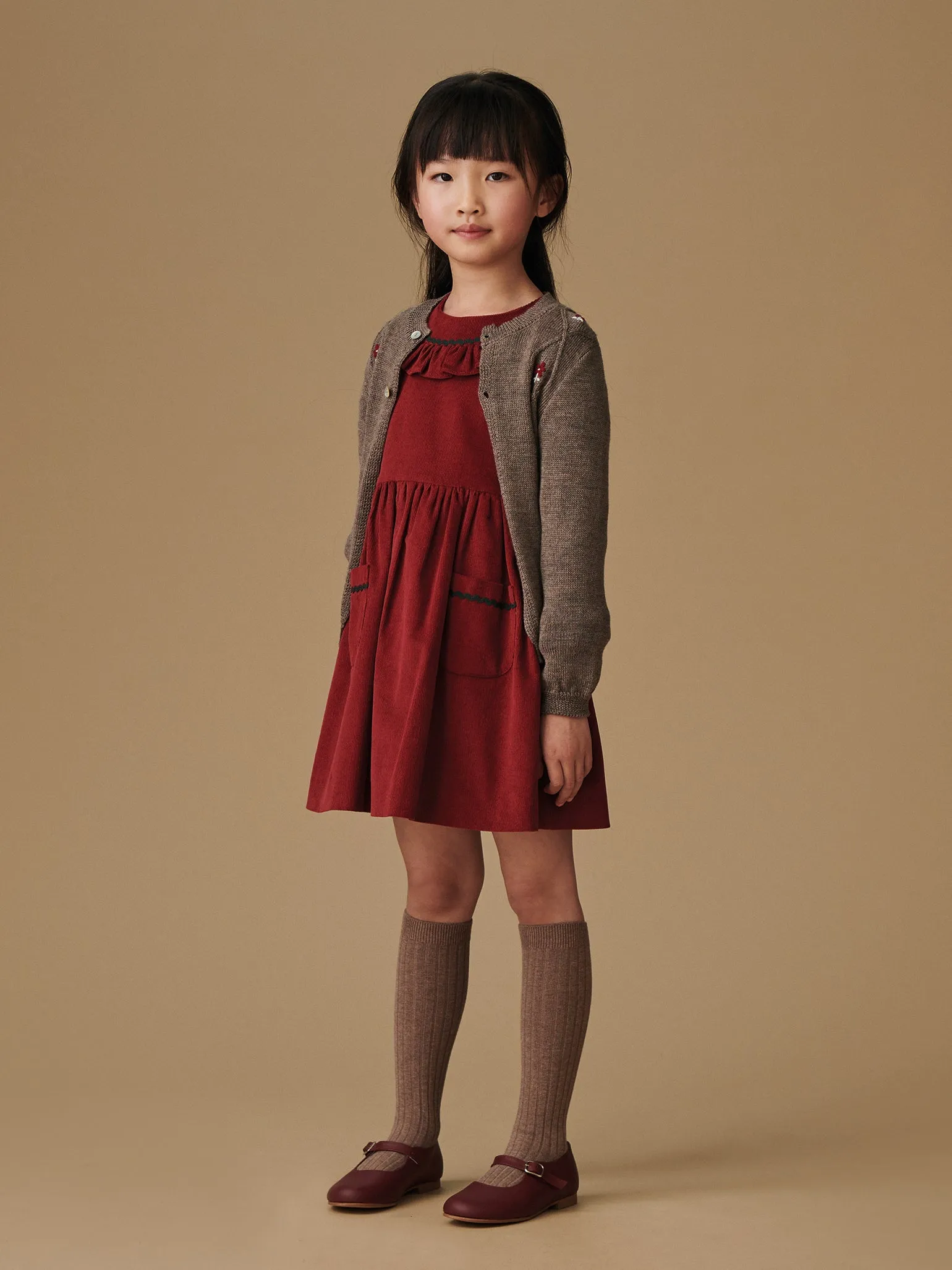 Burgundy Vivian Corduroy Girl Dress