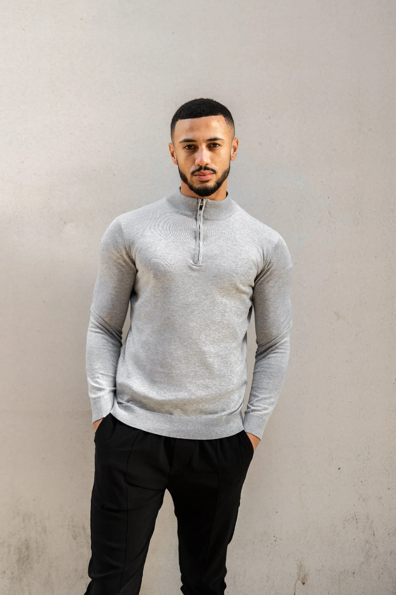 Capo Egyptian Cotton 1/4 Zip Top - Grey