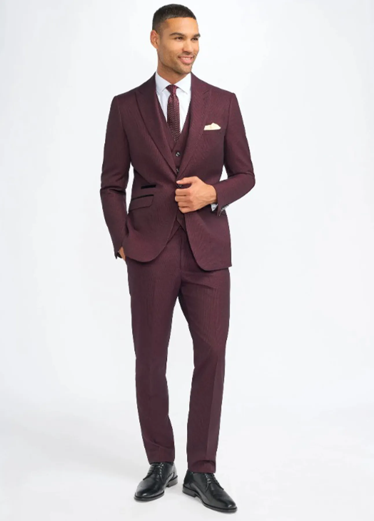 Cavani Caridi Wine Check 3 Piece Slim Fit Suit