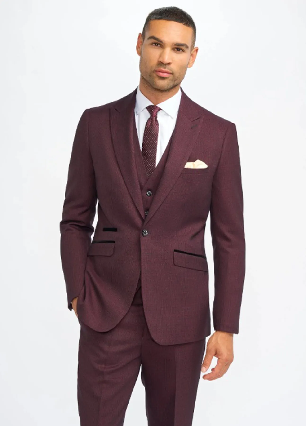 Cavani Caridi Wine Check 3 Piece Slim Fit Suit