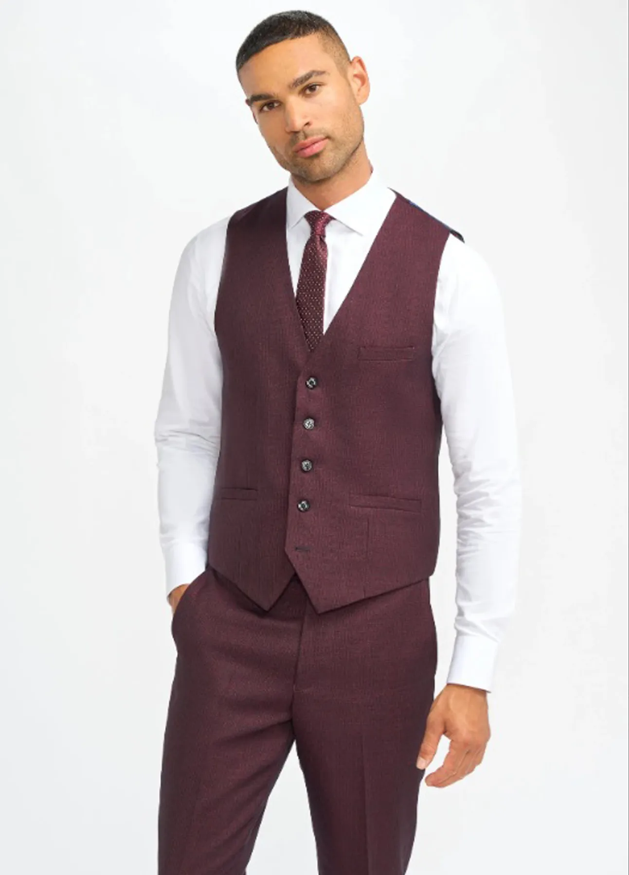 Cavani Caridi Wine Check 3 Piece Slim Fit Suit