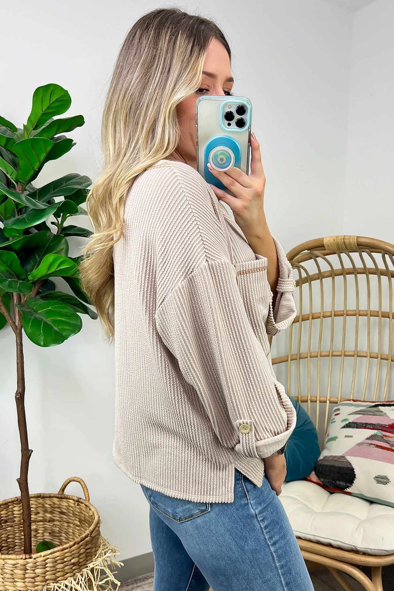 Celiana Ribbed Knit Pocket Top - FINAL SALE