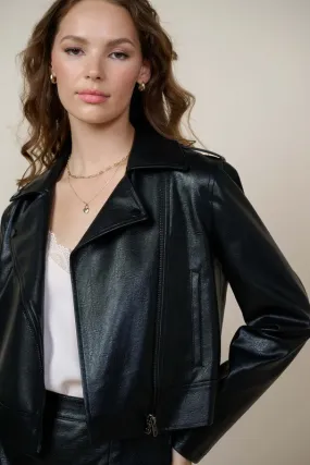 Charlotte Faux Leather Moto Jacket - Black