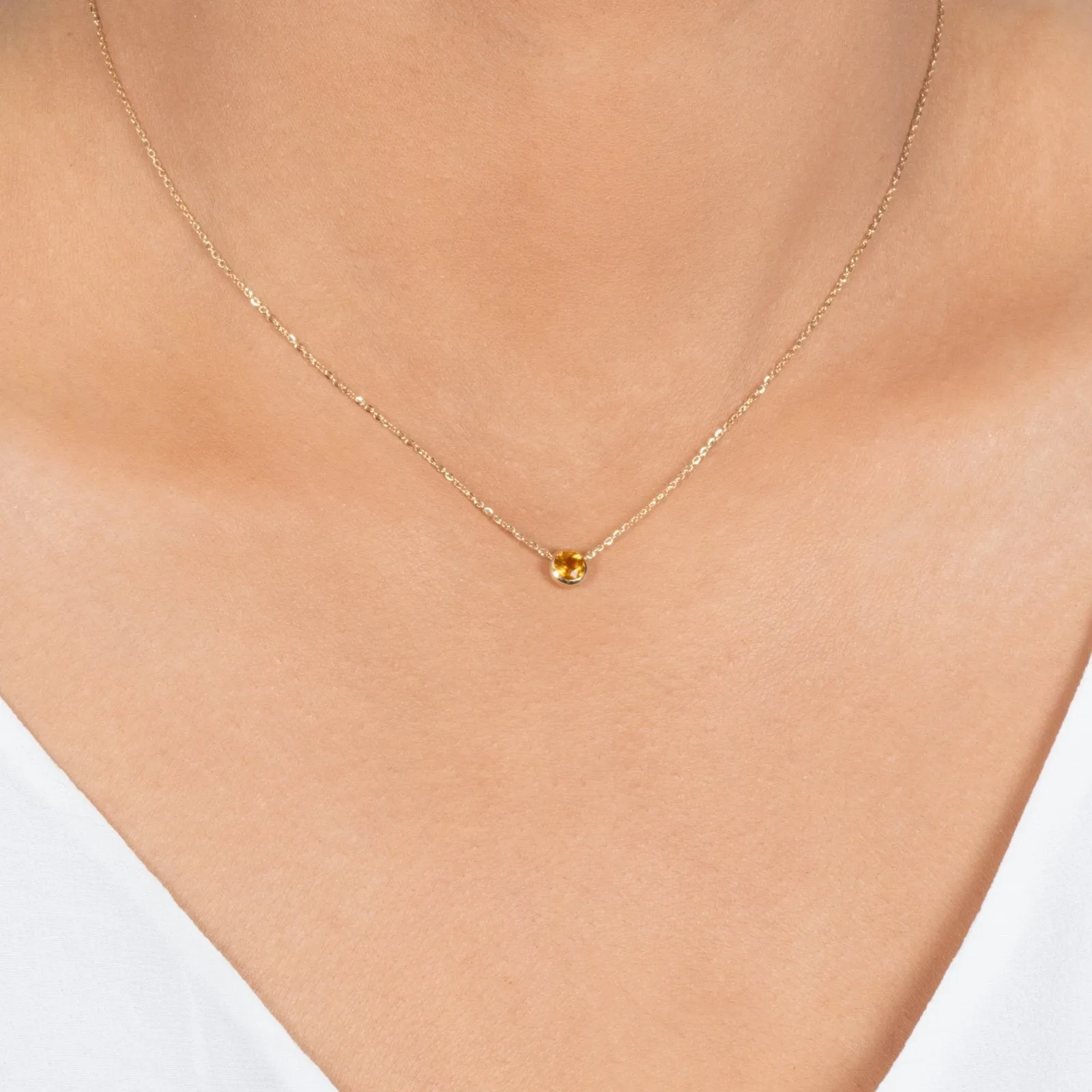 Citrine Station Necklace Bezel Set in 14k Gold