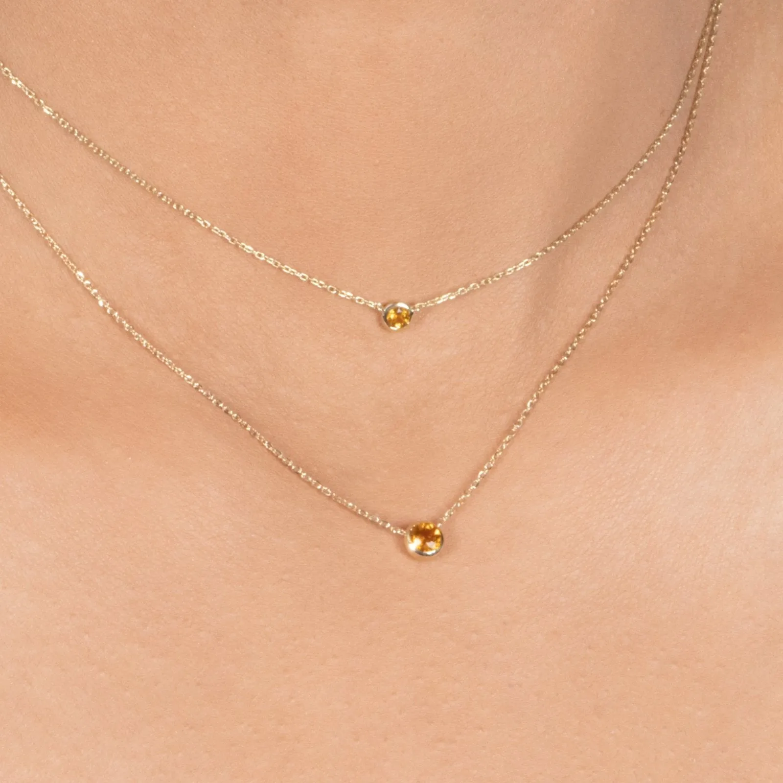 Citrine Station Necklace Bezel Set in 14k Gold