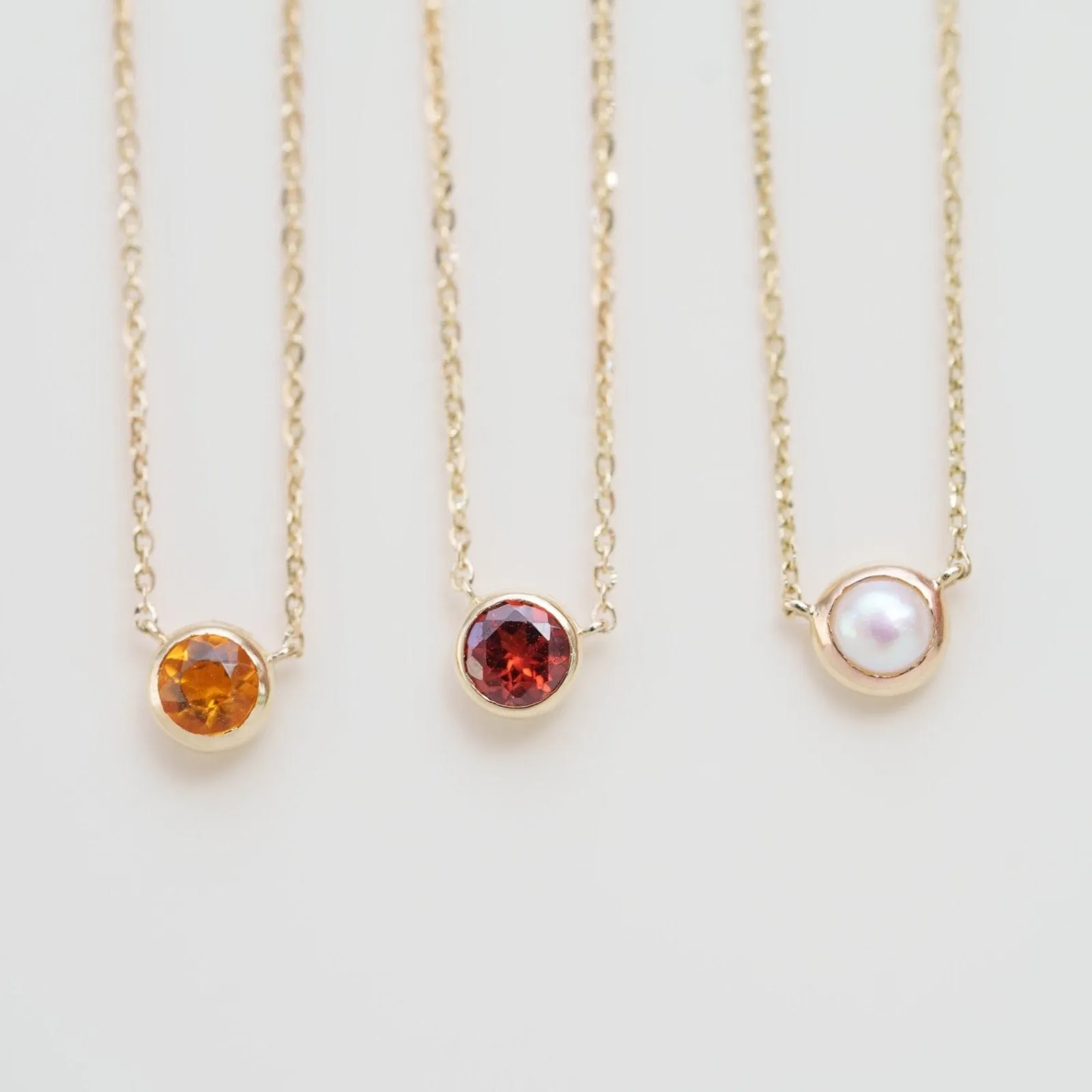 Citrine Station Necklace Bezel Set in 14k Gold