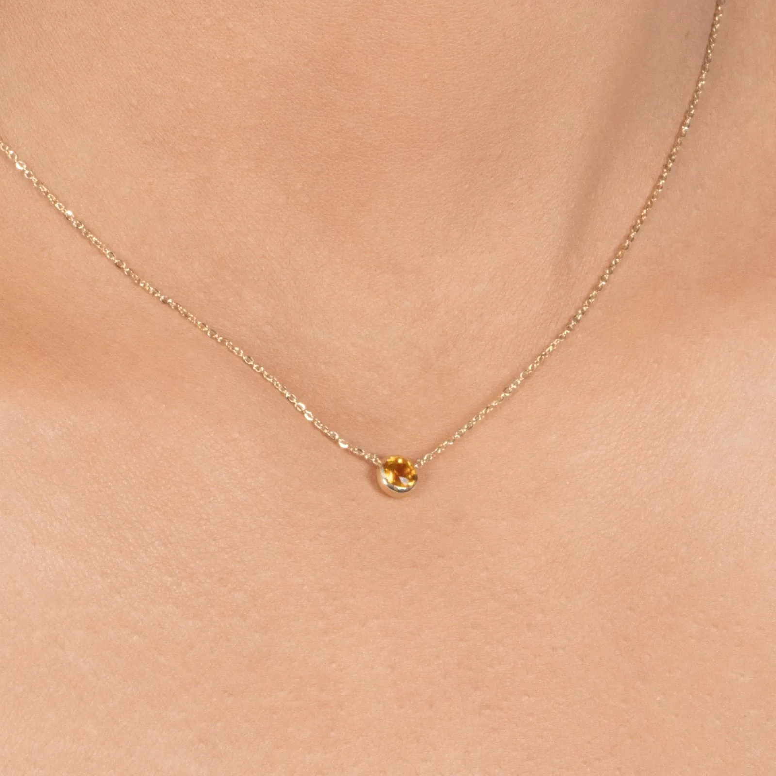 Citrine Station Necklace Bezel Set in 14k Gold