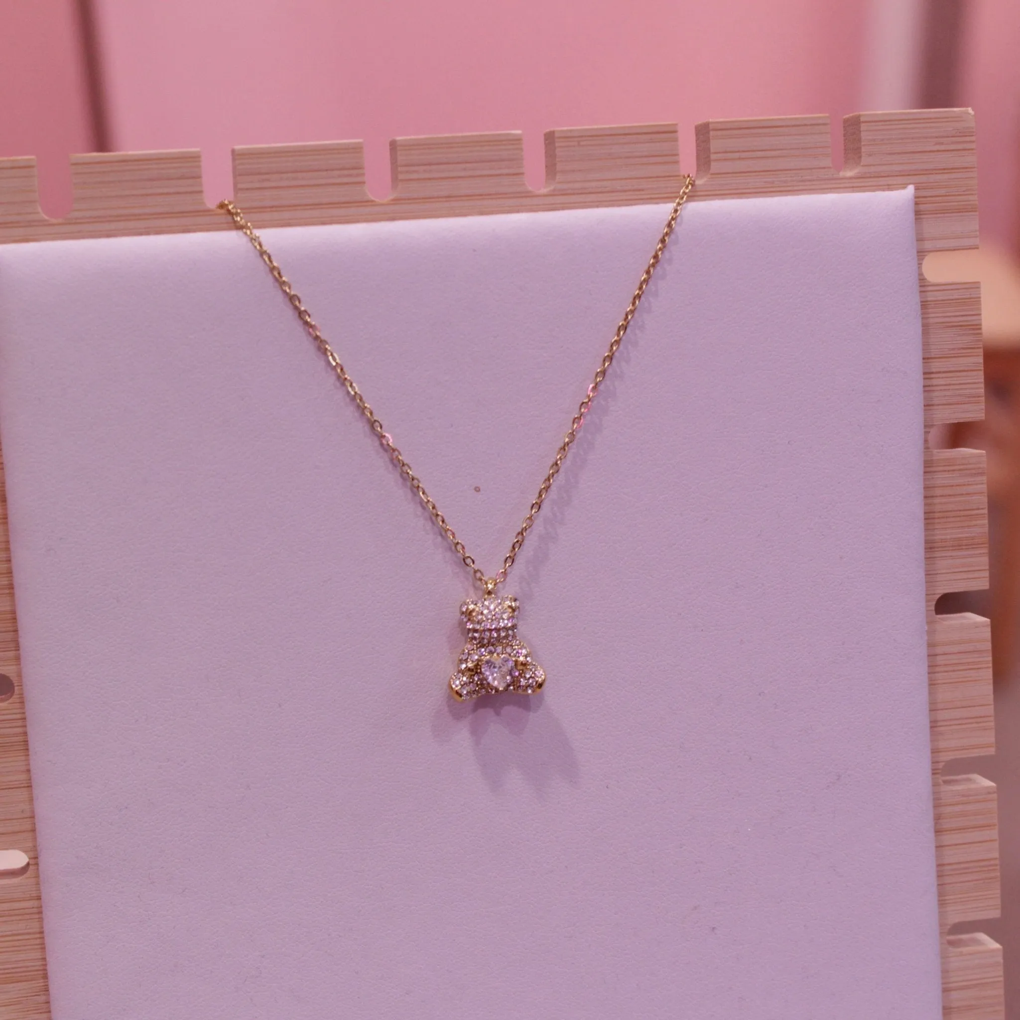 Collana oro orsetto con strass