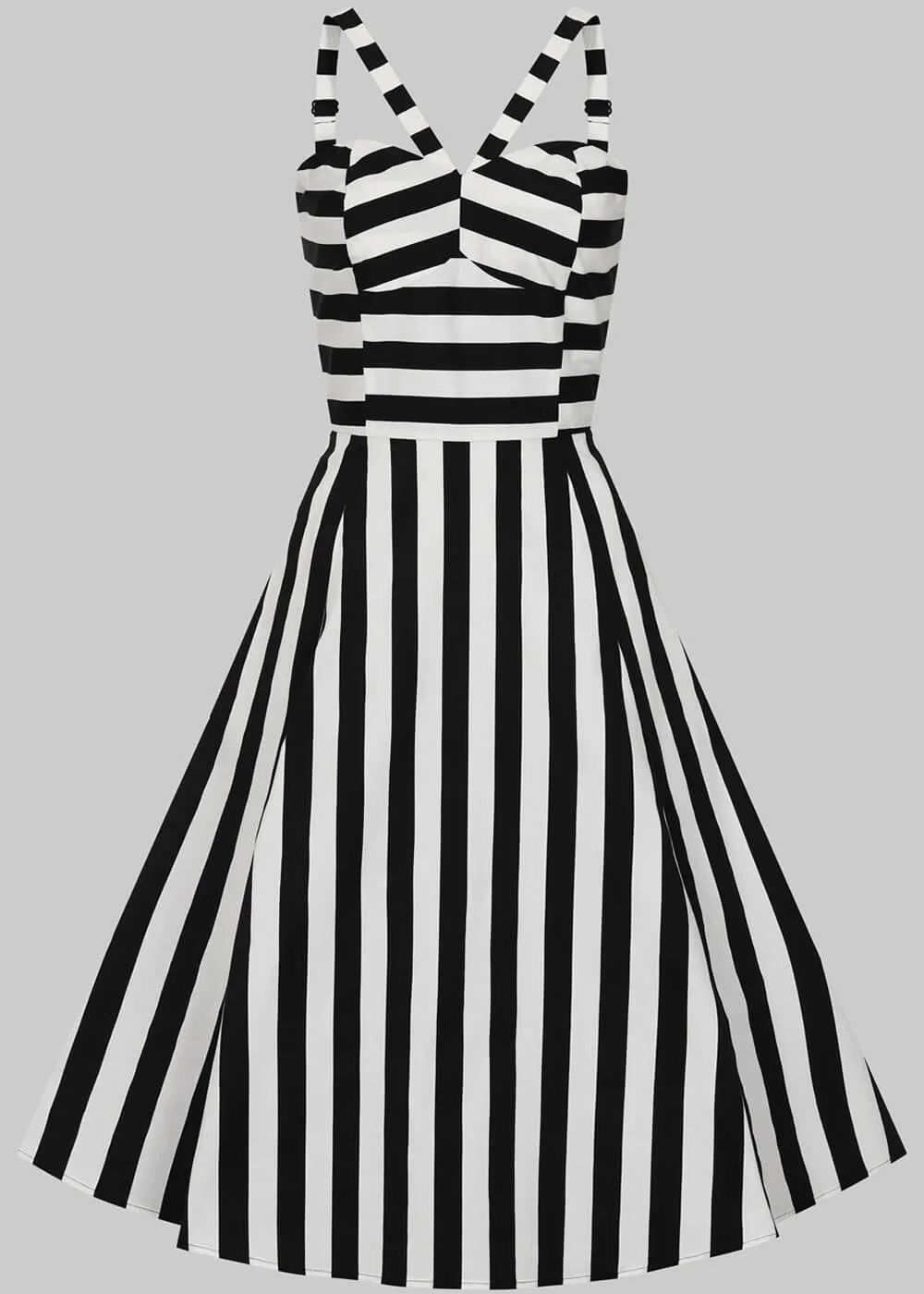 Collectif Emma Contrast Stripe 50's Swing Dress Black White