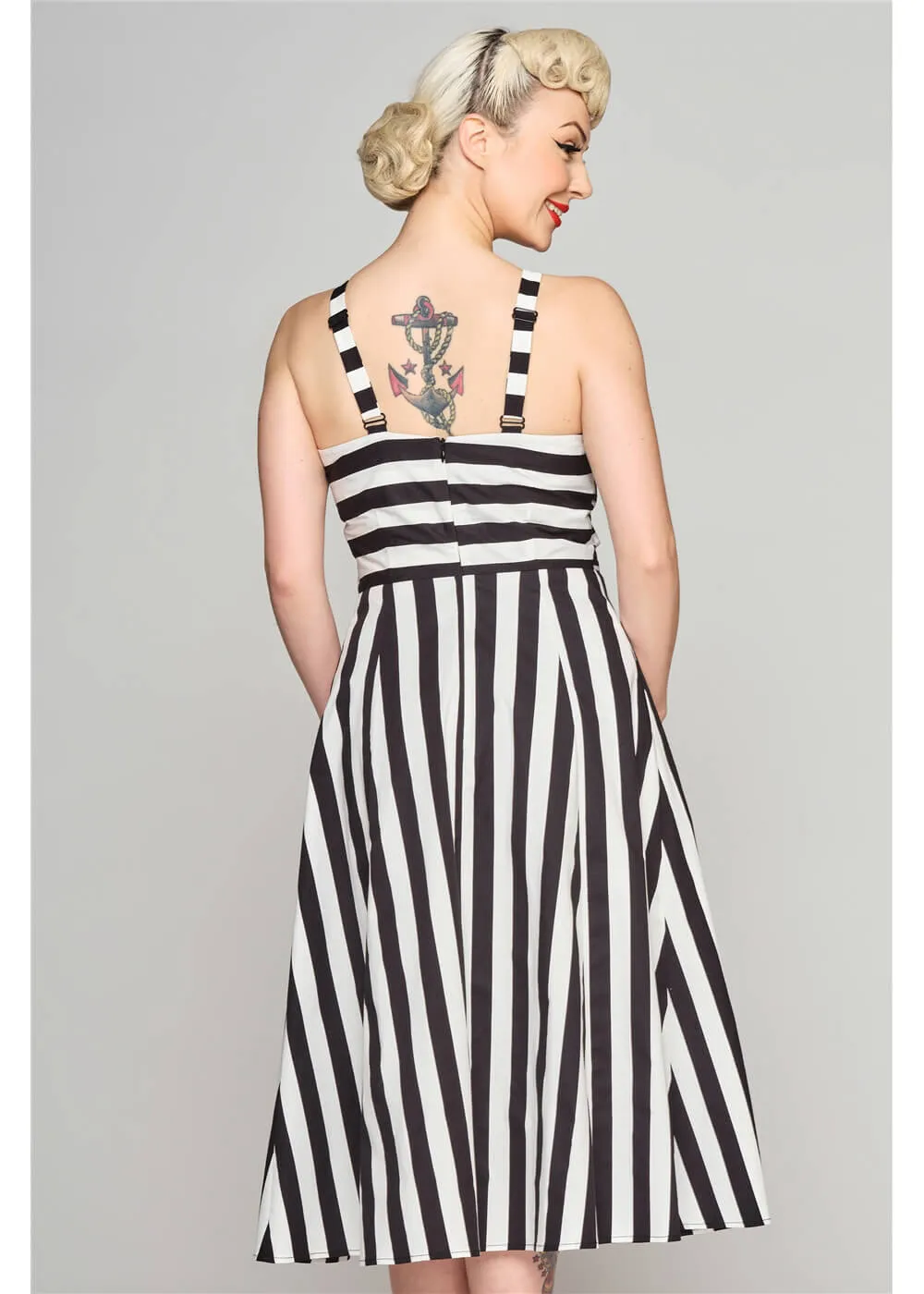 Collectif Emma Contrast Stripe 50's Swing Dress Black White