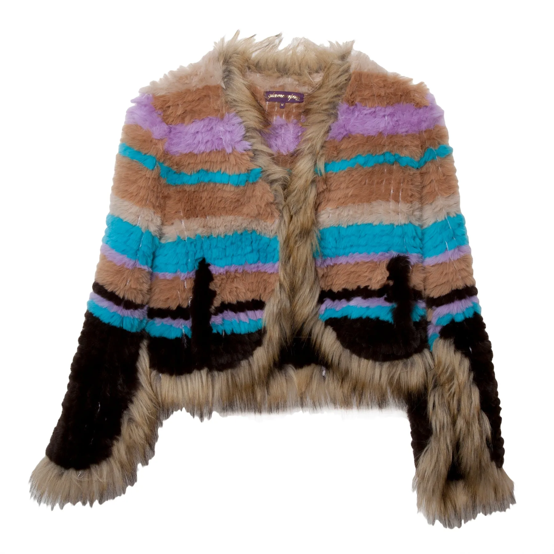 Coloful Striped Faux Fur Bolero