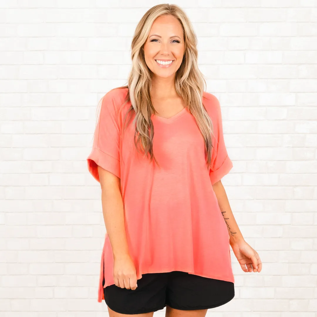 Comfy Travels Top, Neon Peach